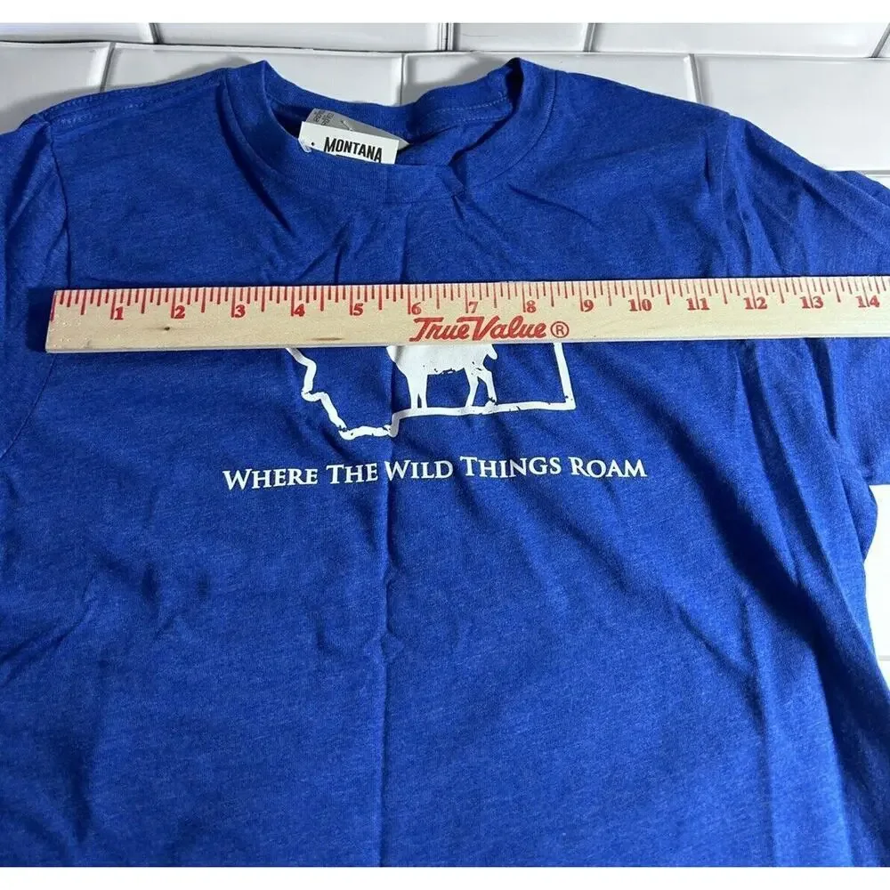 Where The Wild Things Roam Montana Size 8 Blue Childrens Tee Shirt Deer T-shirt